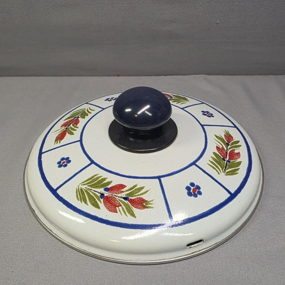 RARE Henriot Quimper Metal Dutch Oven Enamelware Breton Man & Woman Lady Pot HB